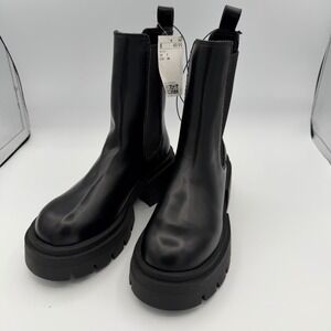 H&M Chelsea Boots Women Size 7 NWT Black Chunky Platform Lug Sole